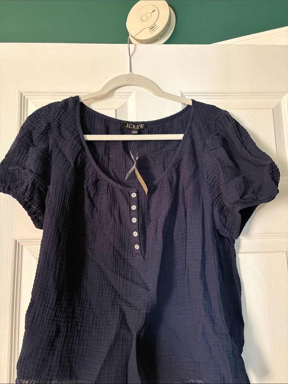 J.Crew Navy Textured cotton Short-Sleeve Button